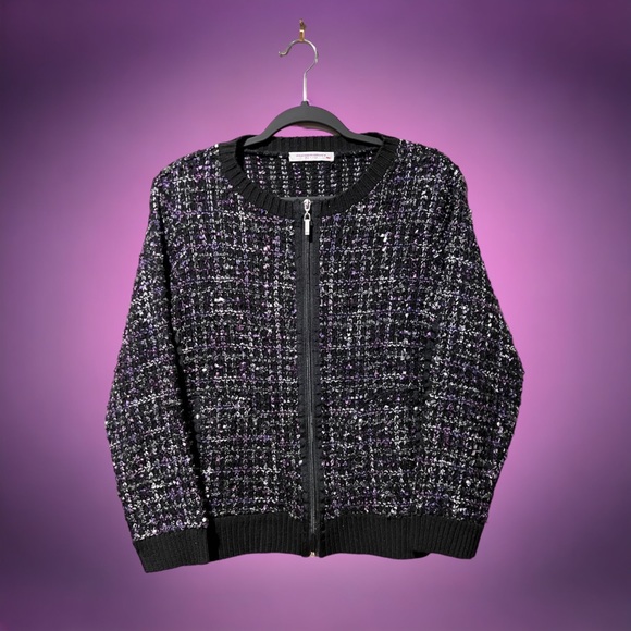 Allison Daley Petite Vintage L Purple, Black & Grey Tweed-like Zipper Jacket - Picture 1 of 8